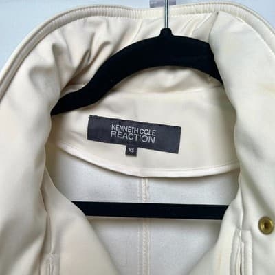 Kenneth Cole Reaction off-white belted moto jacket asymmetrical zip XS - Thumbnail 3