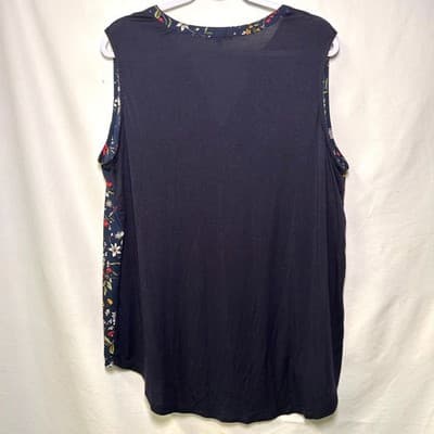 Papermoon 2X Navy Blue Floral Sleeveless Top - Thumbnail 3