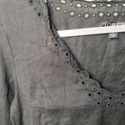 J.Crew black long-sleeve 100% linen top with eyelet neckline boho XS - Thumbnail 6