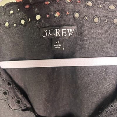 J.Crew black long-sleeve 100% linen top with eyelet neckline boho XS - Thumbnail 2