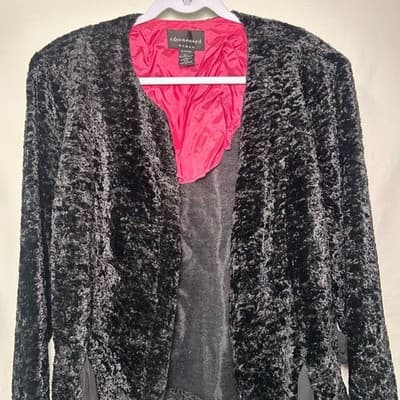 Earth Connected Woman black crushed velvet button-up belted blazer 22W - Thumbnail 4
