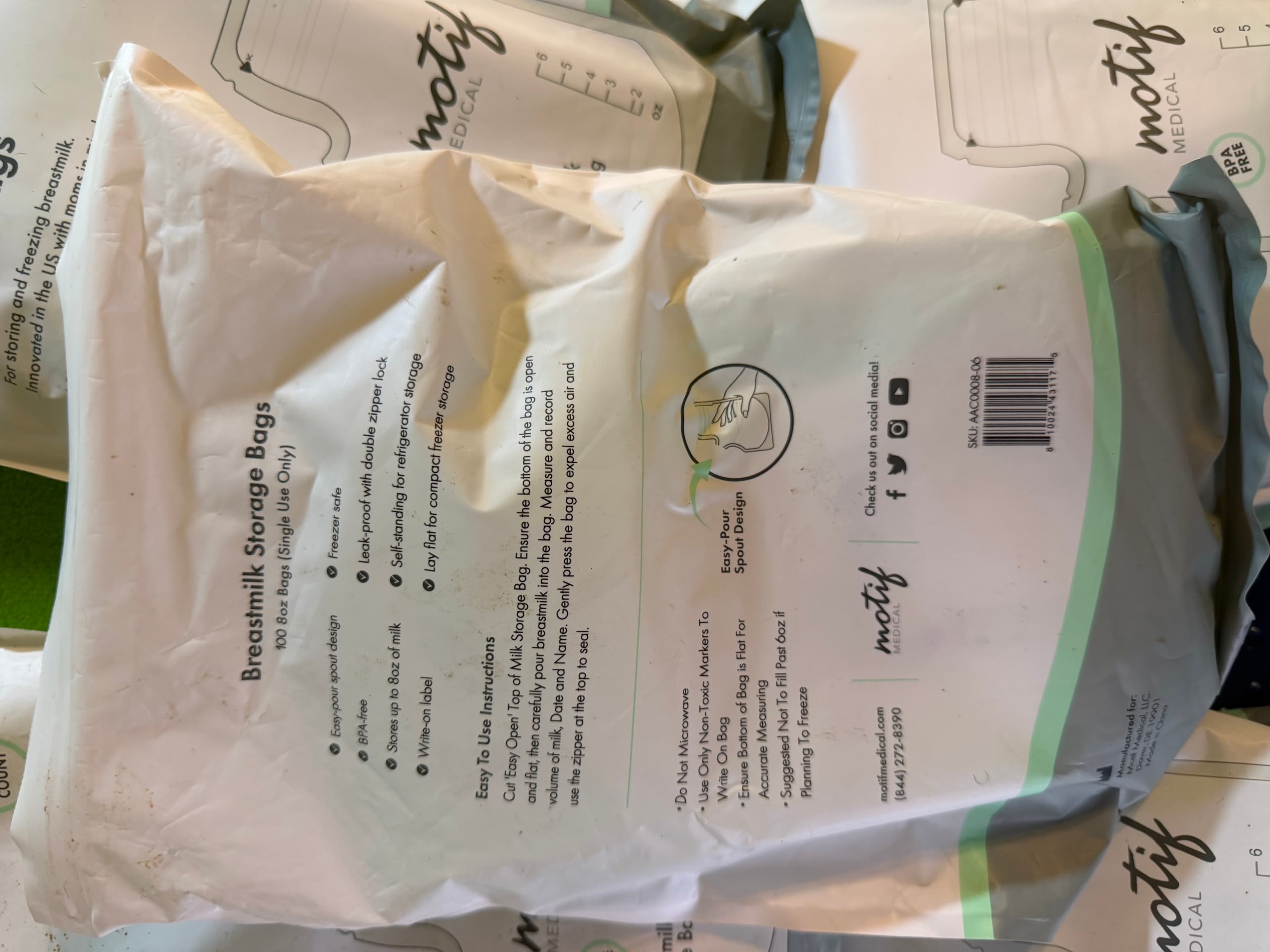 Motif Medical Breastmilk Storage Bags 8oz 100ct Lot of 5 Mixed - Thumbnail 2