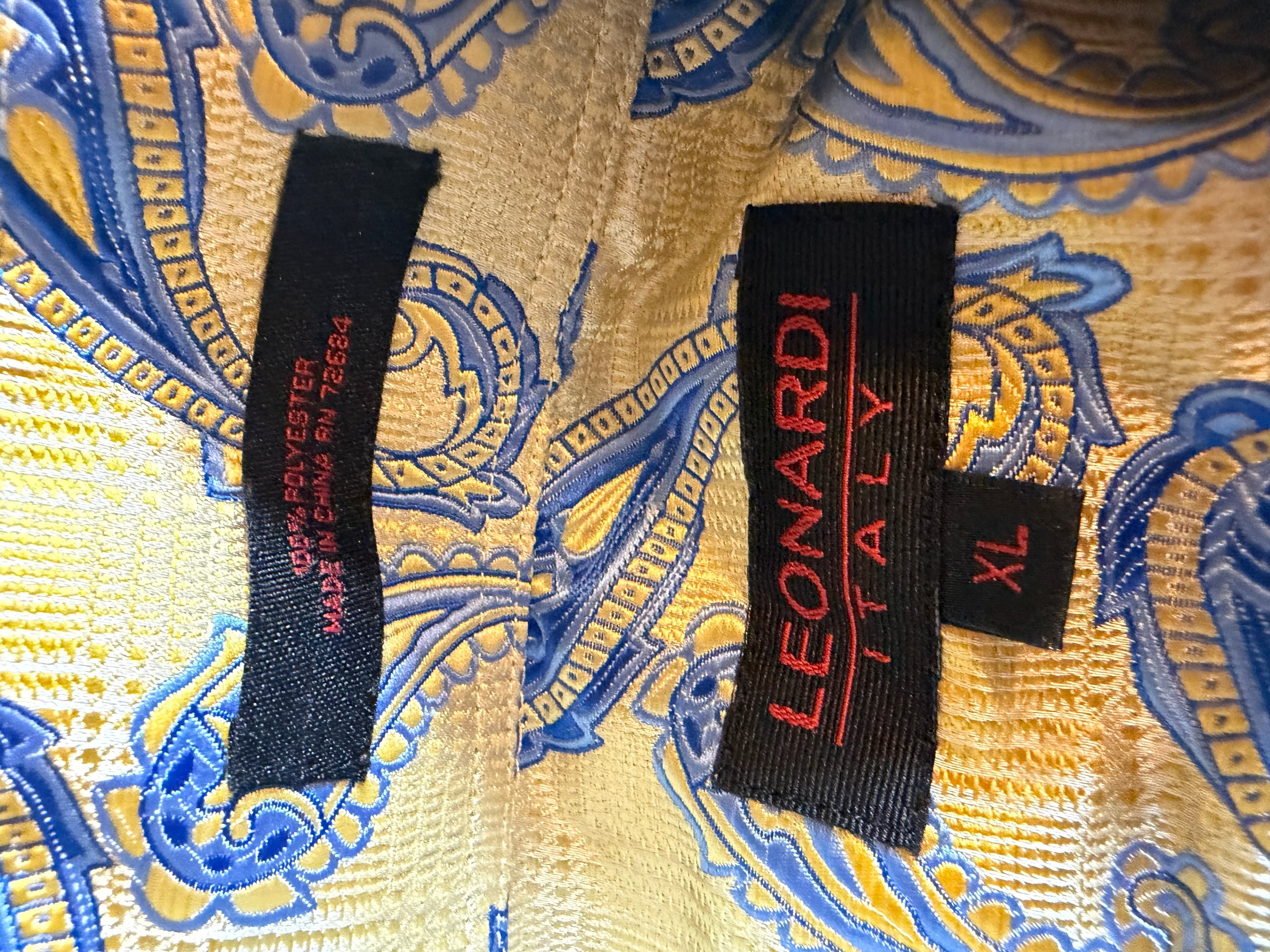 Leonardi Italy Paisley Brocade LS Dress Shirt Mens Sz XL Gold Blue - Thumbnail 3