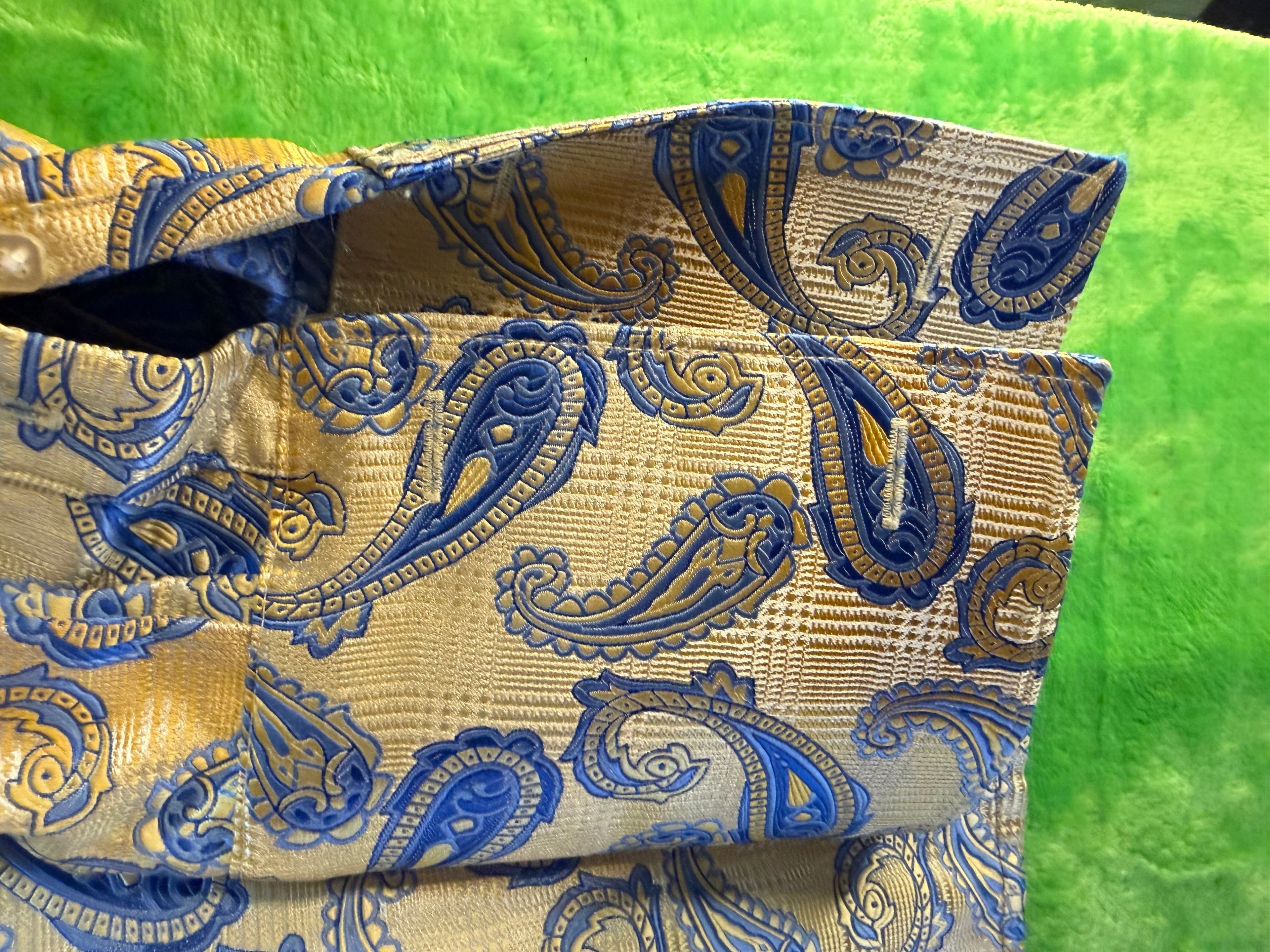 Leonardi Italy Paisley Brocade LS Dress Shirt Mens Sz XL Gold Blue - Thumbnail 6