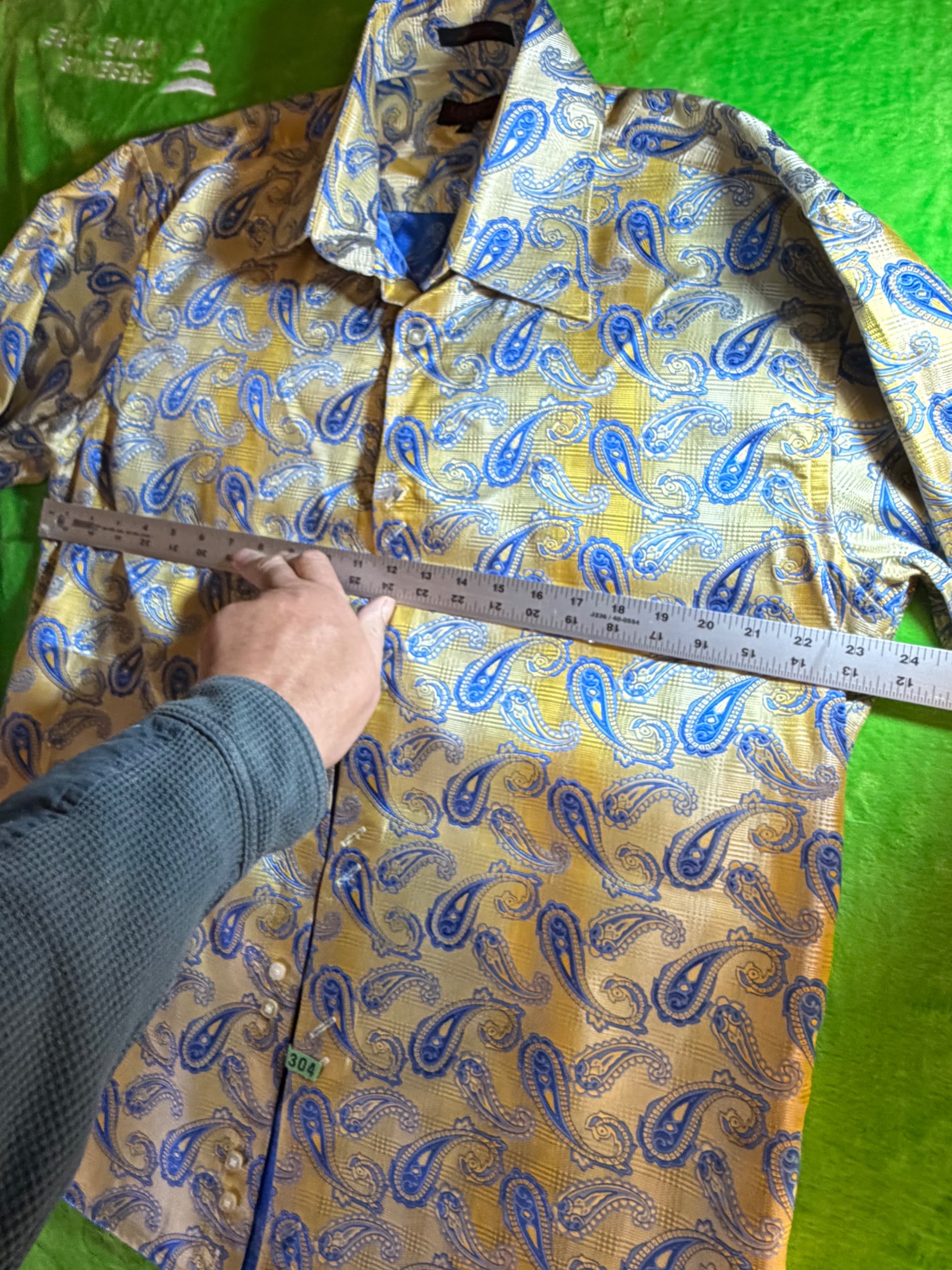 Leonardi Italy Paisley Brocade LS Dress Shirt Mens Sz XL Gold Blue - Thumbnail 8