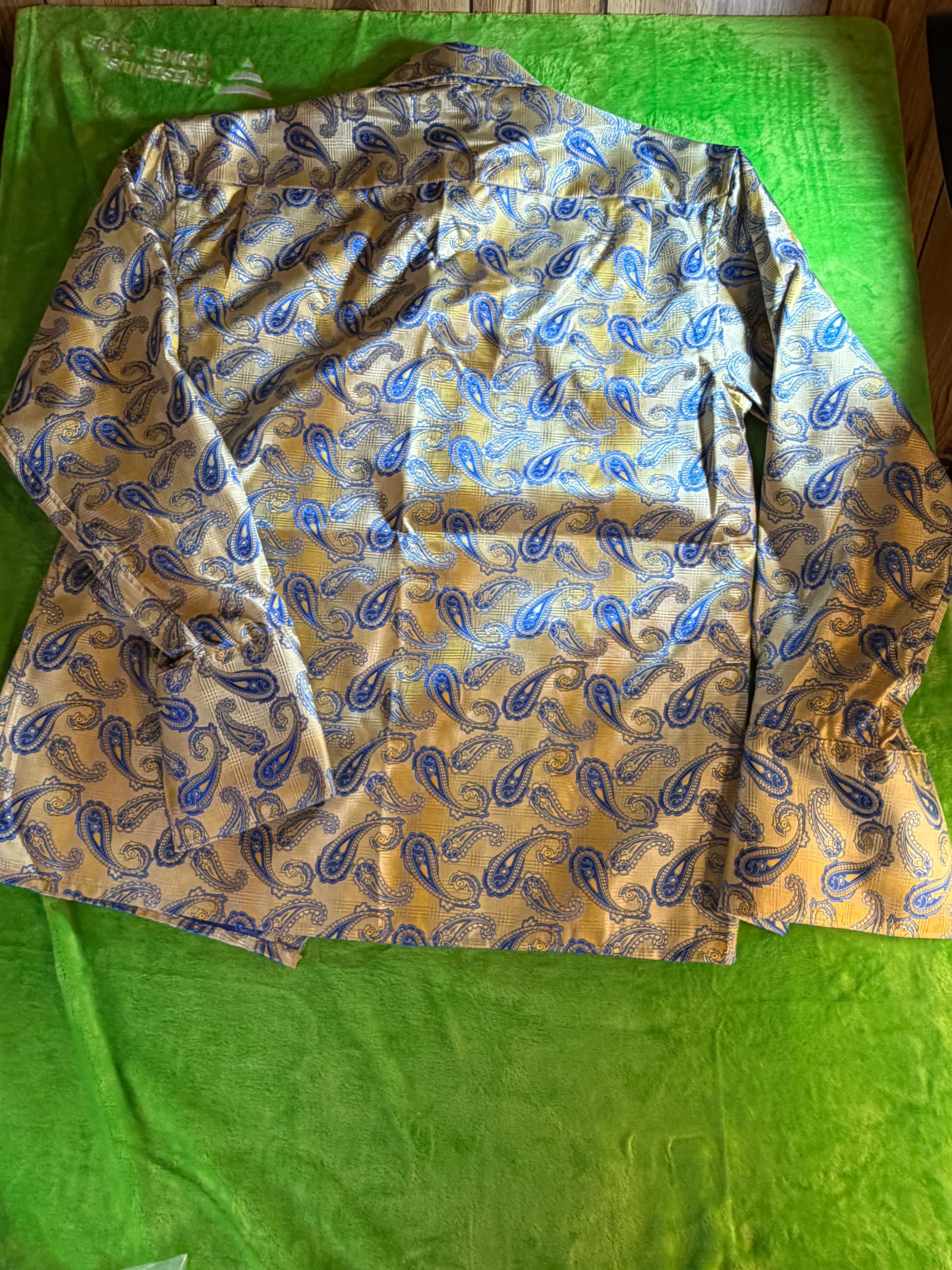 Leonardi Italy Paisley Brocade LS Dress Shirt Mens Sz XL Gold Blue - Thumbnail 2