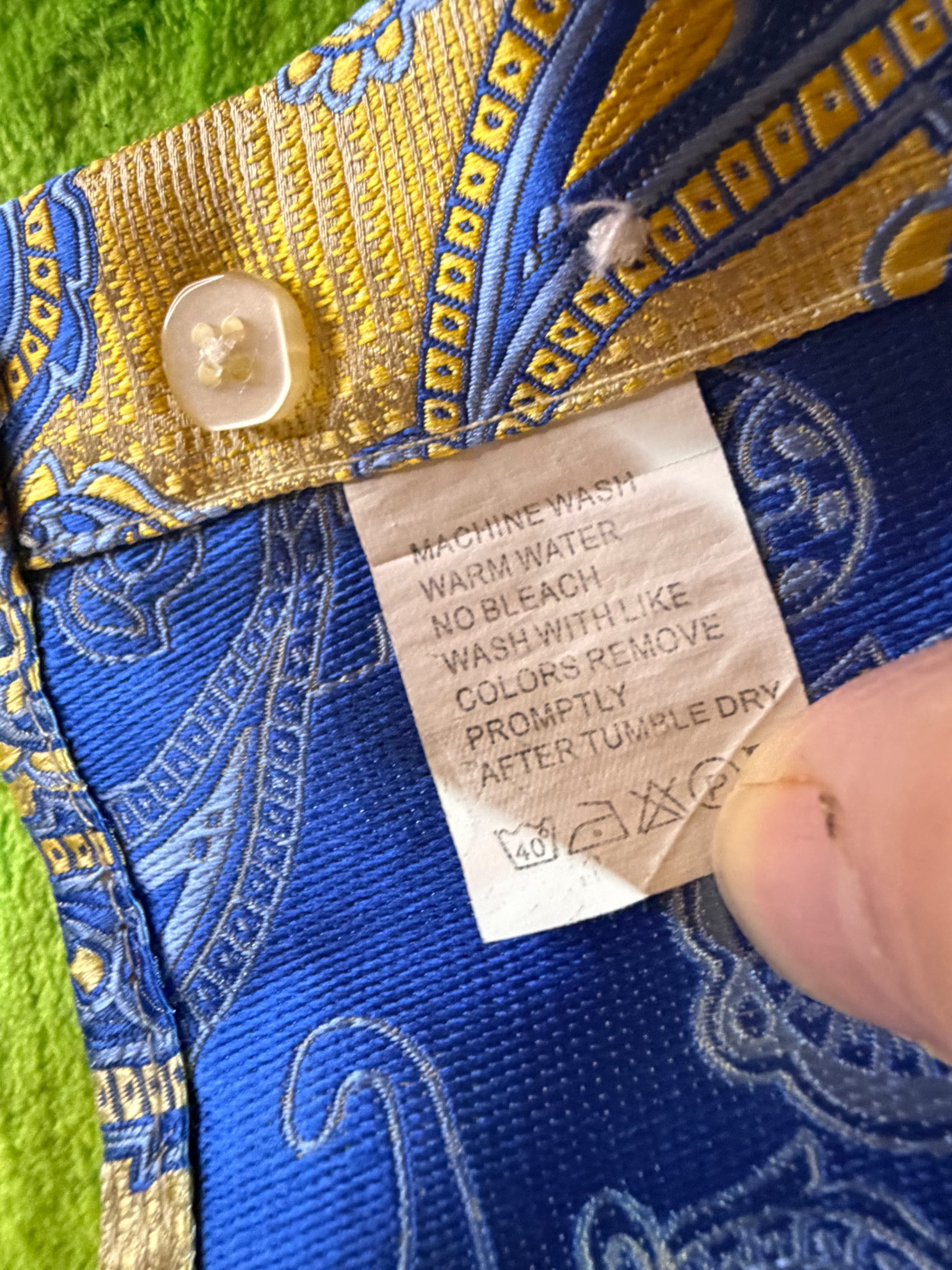 Leonardi Italy Paisley Brocade LS Dress Shirt Mens Sz XL Gold Blue - Thumbnail 7
