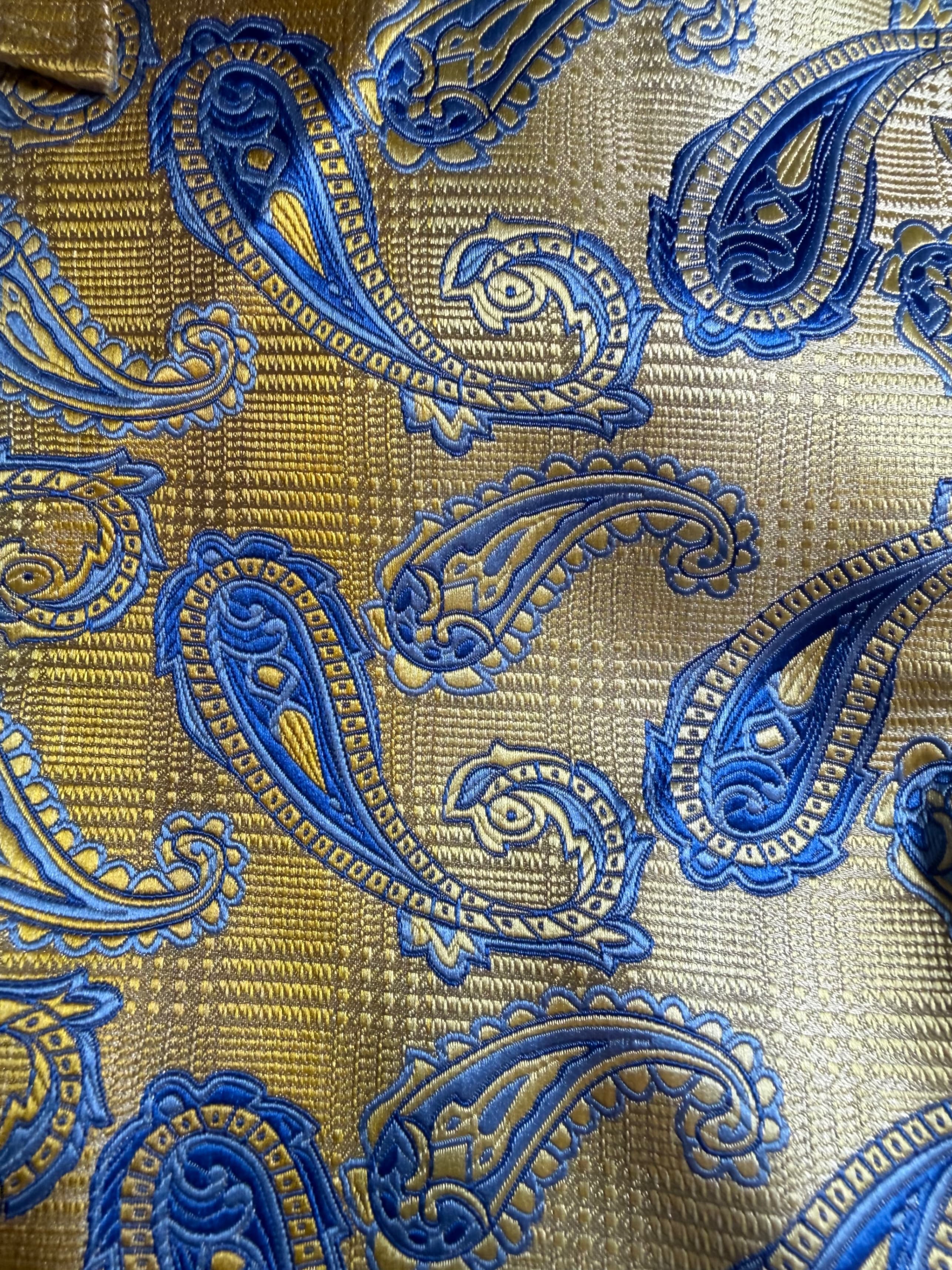 Leonardi Italy Paisley Brocade LS Dress Shirt Mens Sz XL Gold Blue - Thumbnail 4