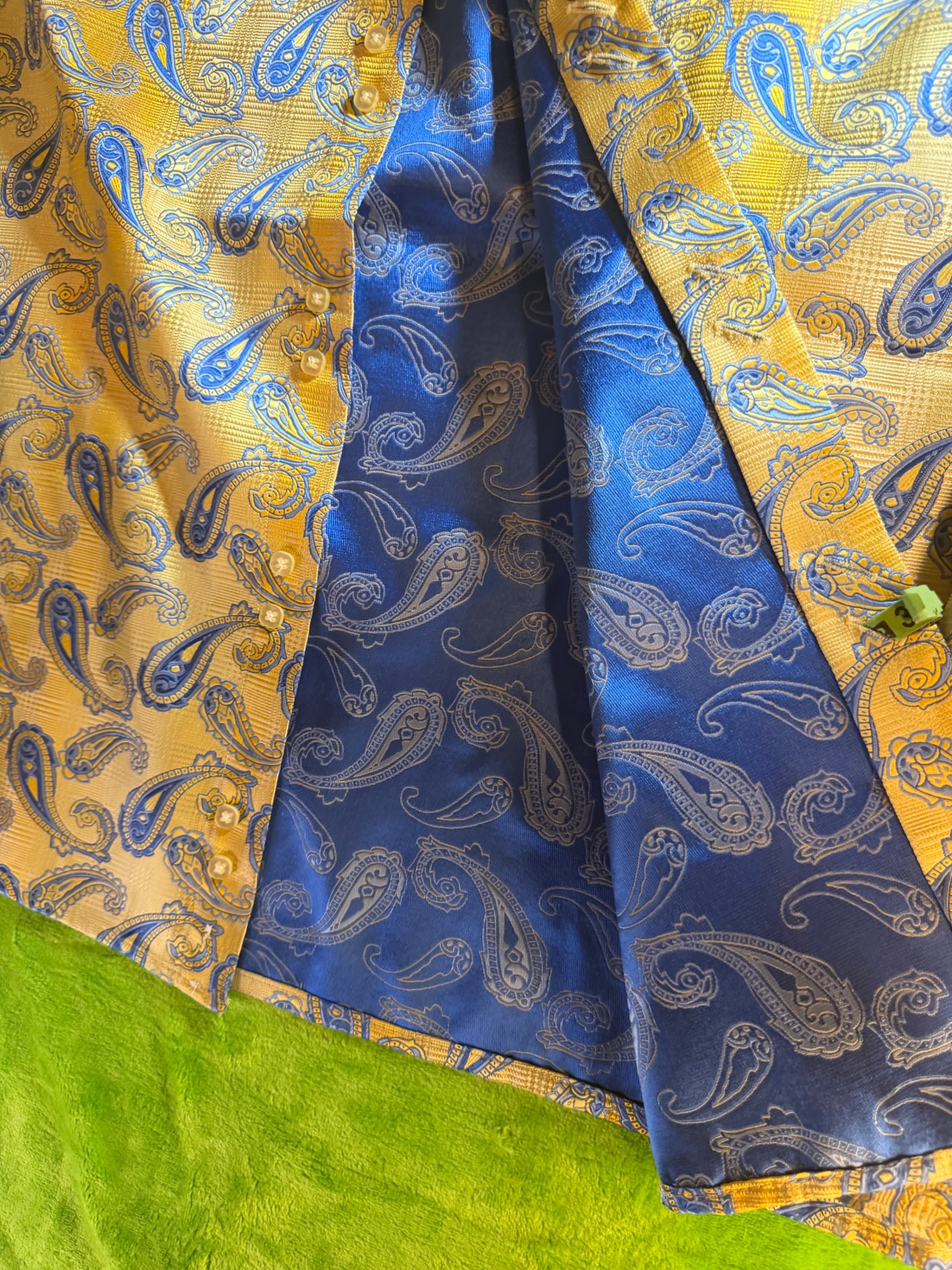 Leonardi Italy Paisley Brocade LS Dress Shirt Mens Sz XL Gold Blue - Thumbnail 5