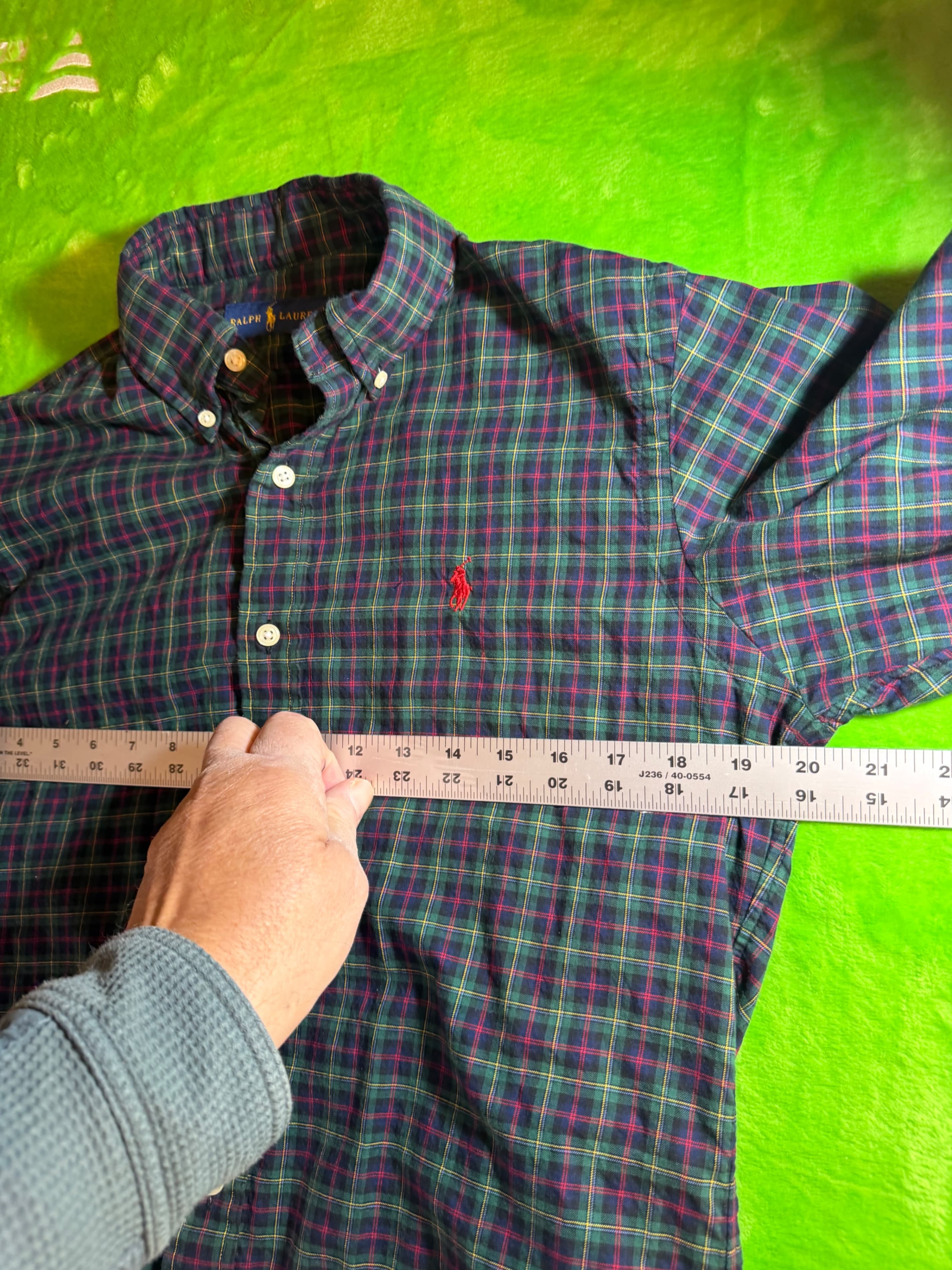 Ralph Lauren Plaid Tartan LS Button Down Shirt Mens Sz S Navy - Thumbnail 5