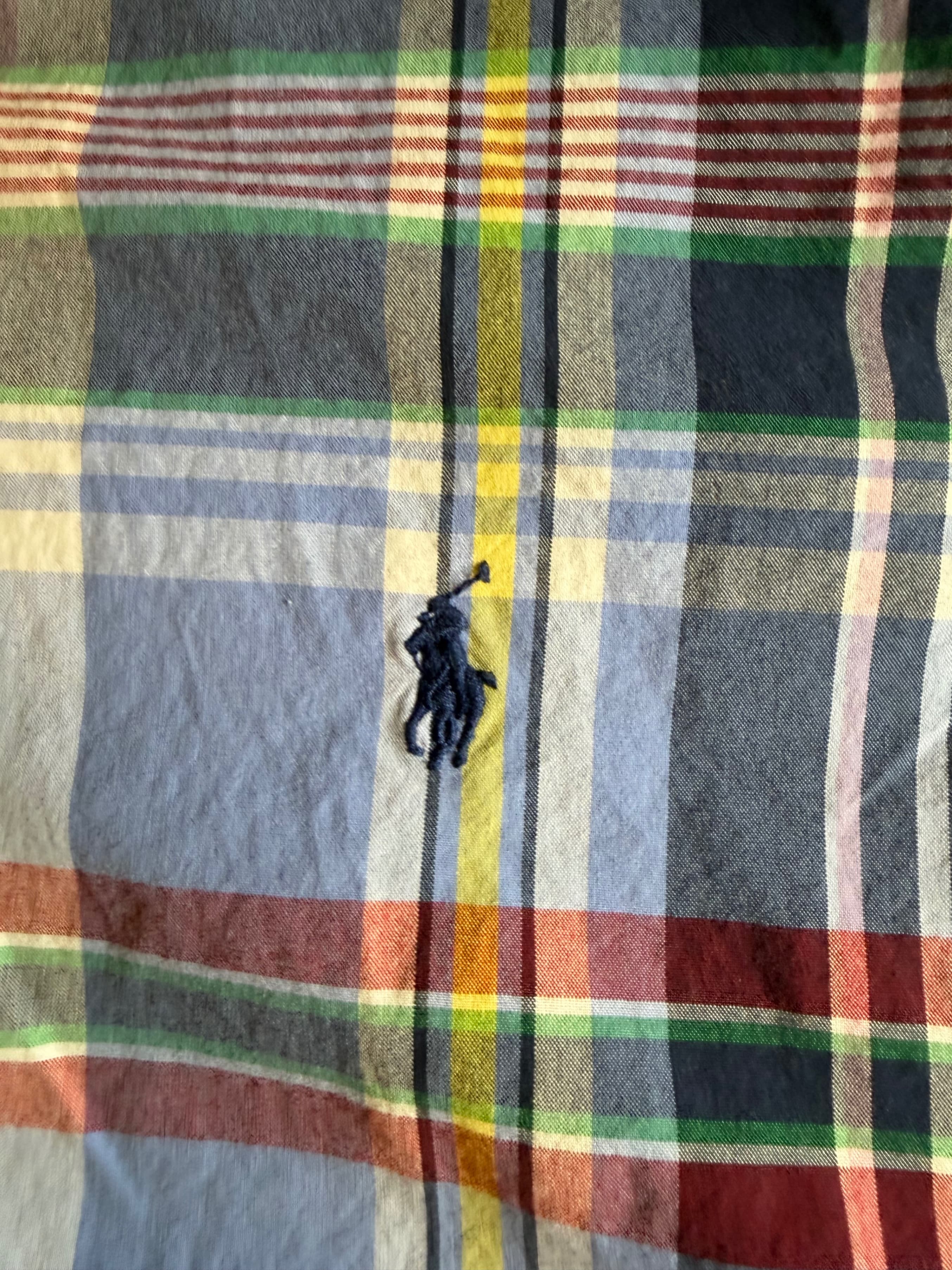 Ralph Lauren Custom Fit Madras Plaid LS Shirt Mens Sz S Blue - Thumbnail 4