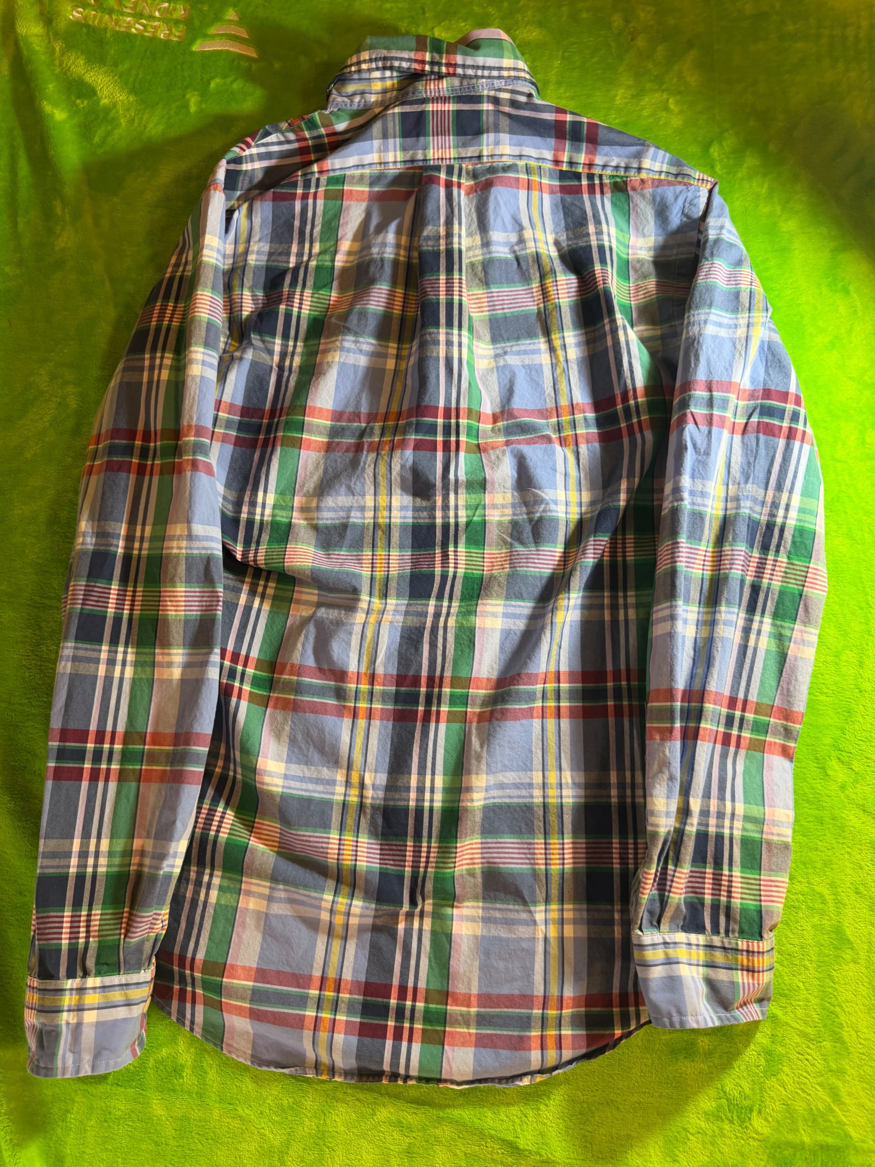 Ralph Lauren Custom Fit Madras Plaid LS Shirt Mens Sz S Blue - Thumbnail 2