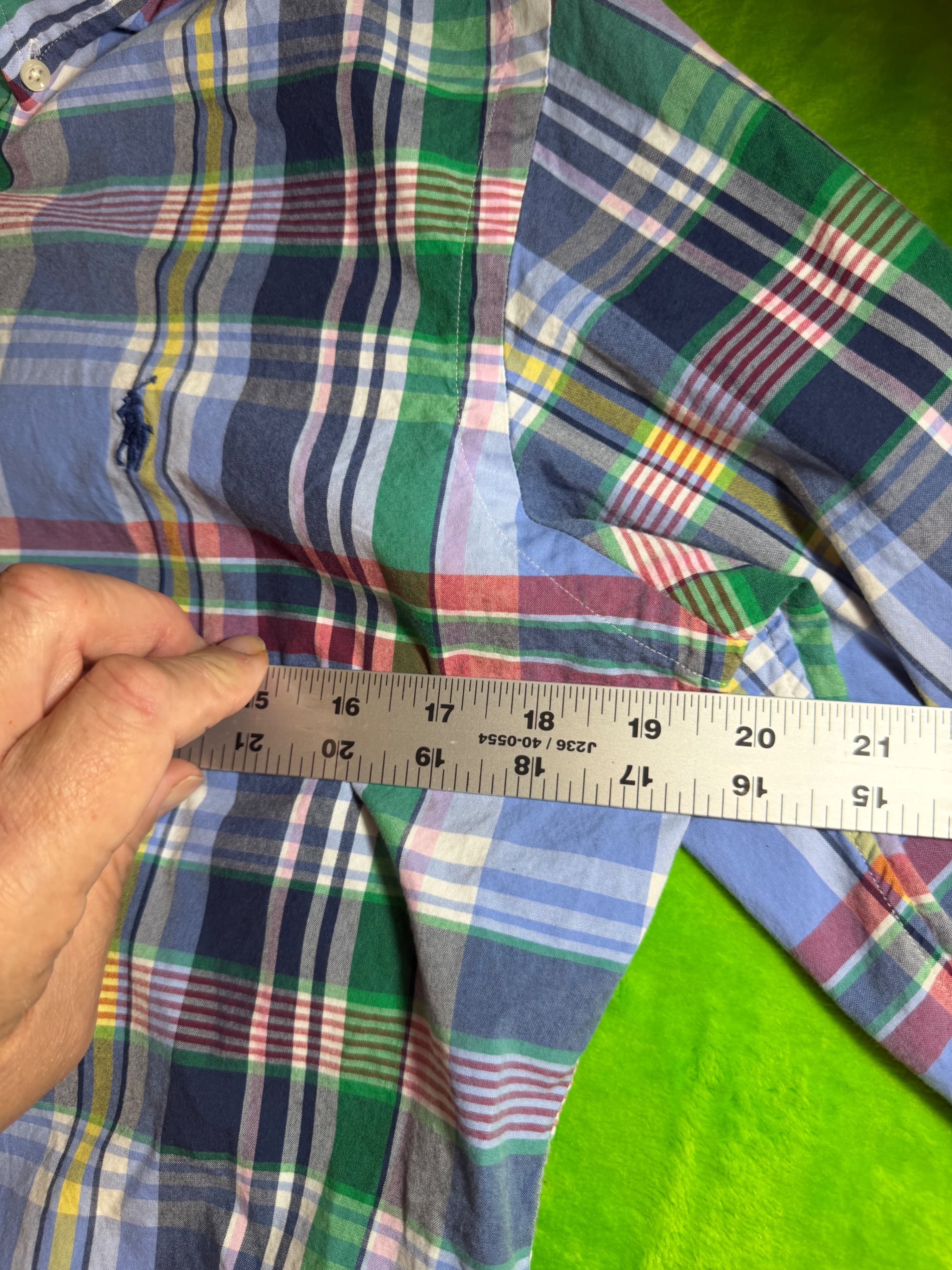 Ralph Lauren Custom Fit Madras Plaid LS Shirt Mens Sz S Blue - Thumbnail 5