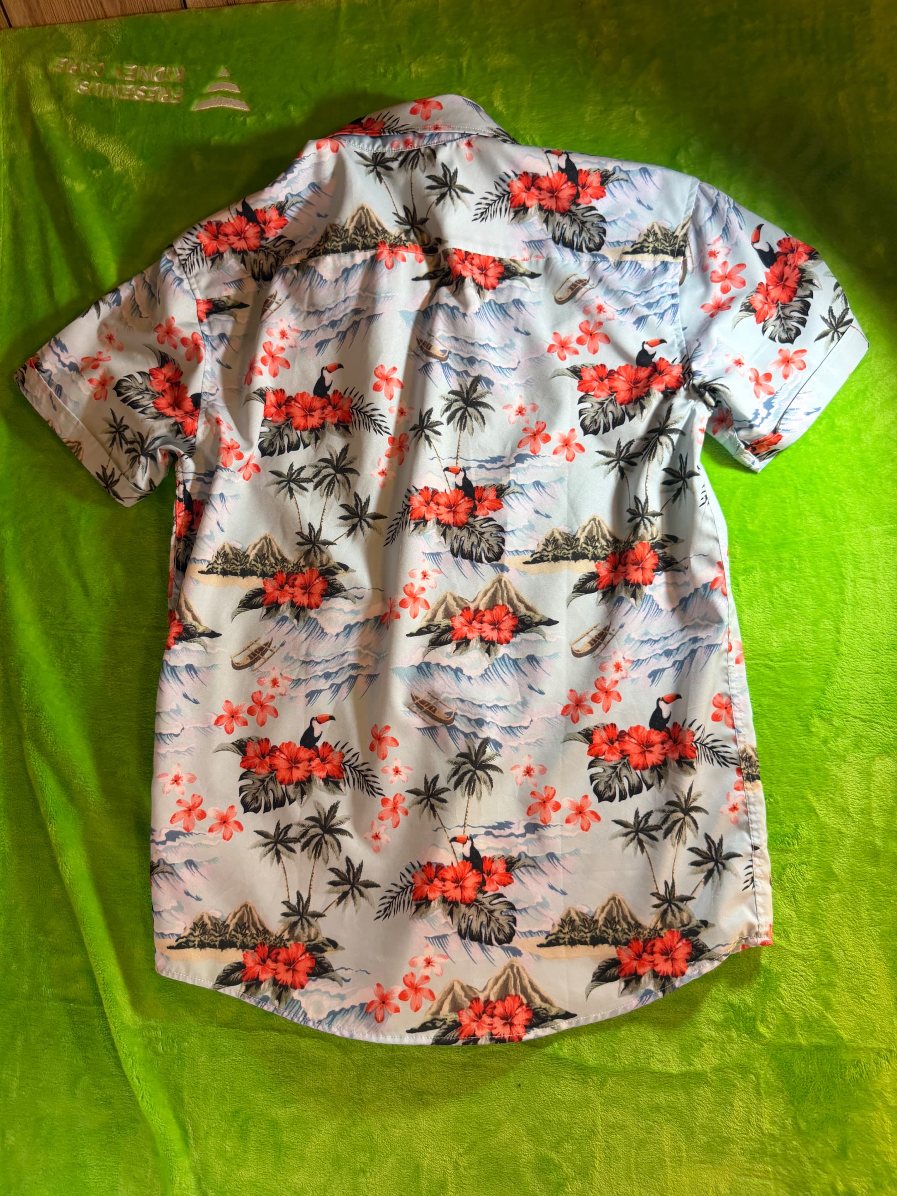 Four Way Stretch Tropical Hawaiian SS Shirt Mens Sz S Toucan Floral - Thumbnail 2
