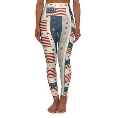 American Flag Fireworks Leggings | High Waisted Yoga Leggings
