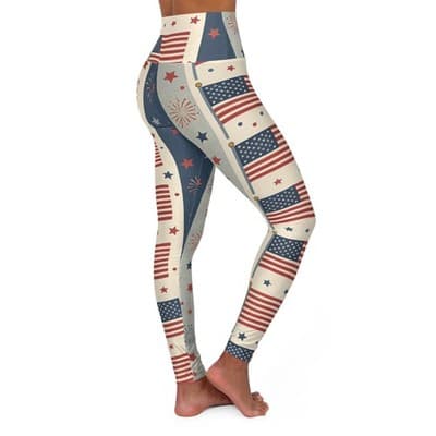 American Flag Fireworks Leggings | High Waisted Yoga Leggings - Thumbnail 4