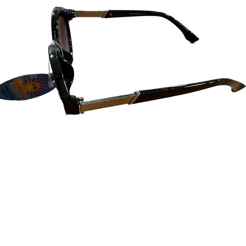 Oversized Round Black Sunglasses with Gold Hardware - UV400 Protection - Thumbnail 3