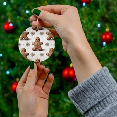 Gingerbread Pattern Ceramic Ornament - Thumbnail 3
