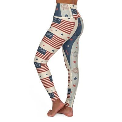 American Flag Fireworks Leggings | High Waisted Yoga Leggings - Thumbnail 3