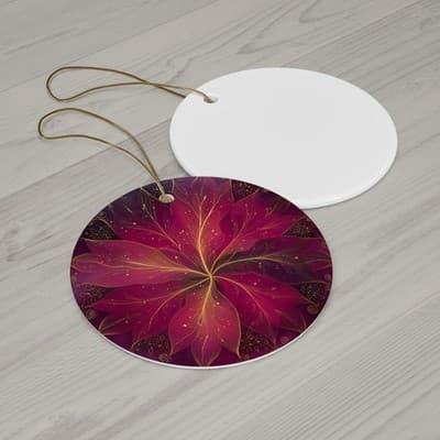 Magenta Floral Mandala Ornament Ceramic Ornament | Round Holiday Decor - Thumbnail 2