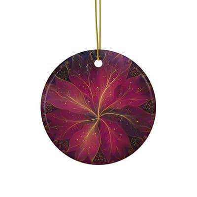 Magenta Floral Mandala Ornament Ceramic Ornament | Round Holiday Decor