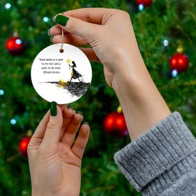 Psalm 119:105 Scripture Ornament ceramic ornament | Christian Christmas decor - Thumbnail 3