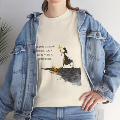 Girl Cross Tee | Psalm 119:105 Scripture Shirt Christian Gift Motivational Shirt - Thumbnail 8