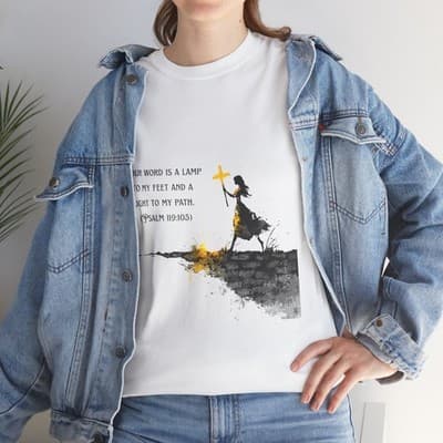 Girl Cross Tee | Psalm 119:105 Scripture Shirt Christian Gift Motivational Shirt - Thumbnail 8