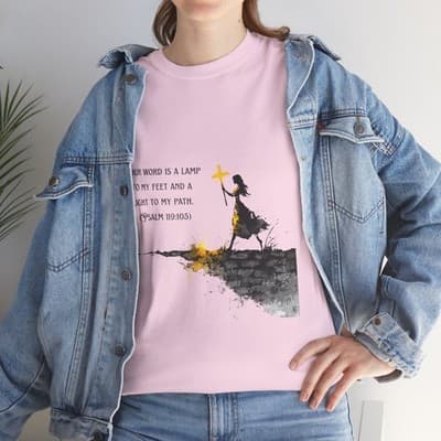 Girl Cross Tee | Psalm 119:105 Scripture Shirt Christian Gift Motivational Shirt - Thumbnail 8