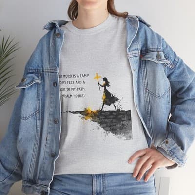 Girl Cross Tee | Psalm 119:105 Scripture Shirt Christian Gift Motivational Shirt - Thumbnail 8