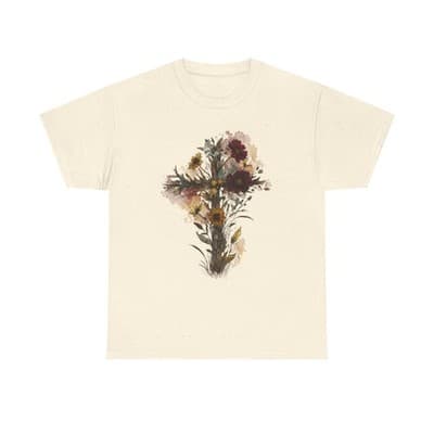 Floral Cross Tee | Watercolor Wildflowers, Botanical Faith Shirt - Thumbnail 2