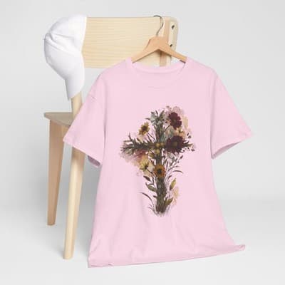 Floral Cross Tee | Watercolor Wildflowers, Botanical Faith Shirt - Thumbnail 7