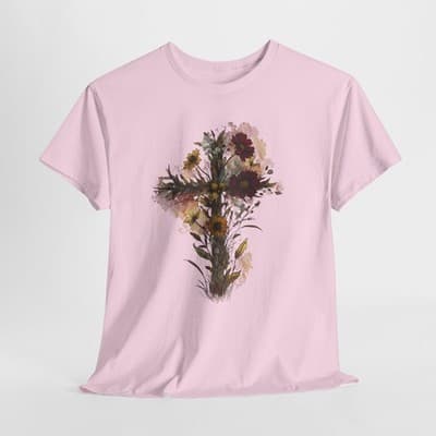 Floral Cross Tee | Watercolor Wildflowers, Botanical Faith Shirt