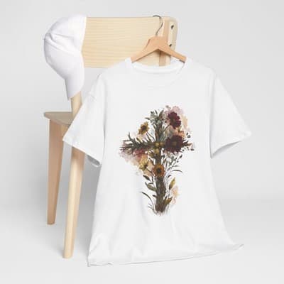 Floral Cross Tee | Watercolor Wildflowers, Botanical Faith Shirt - Thumbnail 7