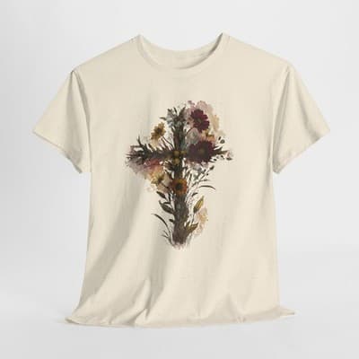 Floral Cross Tee | Watercolor Wildflowers, Botanical Faith Shirt