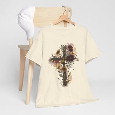 Floral Cross Tee | Watercolor Wildflowers, Botanical Faith Shirt - Thumbnail 7