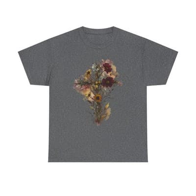Floral Cross Tee | Watercolor Wildflowers, Botanical Faith Shirt - Thumbnail 2