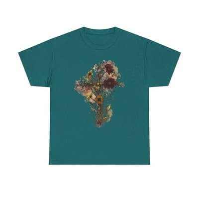 Floral Cross Tee | Watercolor Wildflowers, Botanical Faith Shirt - Thumbnail 2
