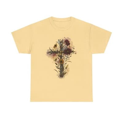 Floral Cross Tee | Watercolor Wildflowers, Botanical Faith Shirt - Thumbnail 2