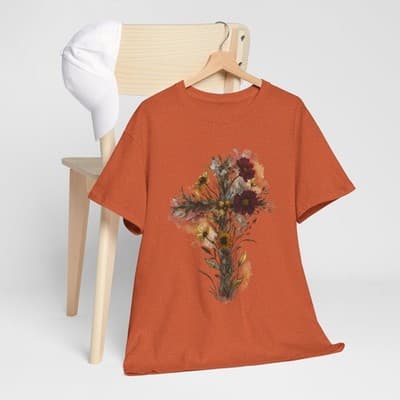 Floral Cross Tee | Watercolor Wildflowers, Botanical Faith Shirt - Thumbnail 7