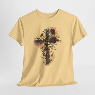 Floral Cross Tee | Watercolor Wildflowers, Botanical Faith Shirt