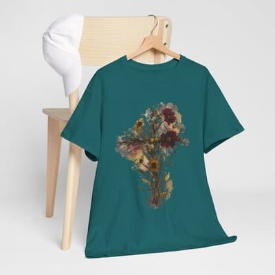 Floral Cross Tee | Watercolor Wildflowers, Botanical Faith Shirt - Thumbnail 7