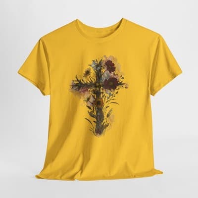 Floral Cross Tee | Watercolor Wildflowers, Botanical Faith Shirt