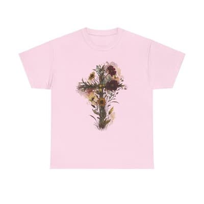 Floral Cross Tee | Watercolor Wildflowers, Botanical Faith Shirt - Thumbnail 2
