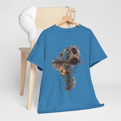 Floral Cross Tee | Watercolor Wildflowers, Botanical Faith Shirt - Thumbnail 7
