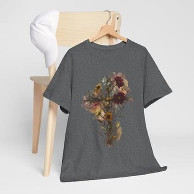 Floral Cross Tee | Watercolor Wildflowers, Botanical Faith Shirt - Thumbnail 7