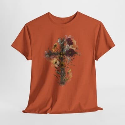 Floral Cross Tee | Watercolor Wildflowers, Botanical Faith Shirt