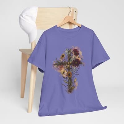 Floral Cross Tee | Watercolor Wildflowers, Botanical Faith Shirt - Thumbnail 7