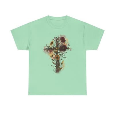 Floral Cross Tee | Watercolor Wildflowers, Botanical Faith Shirt - Thumbnail 2