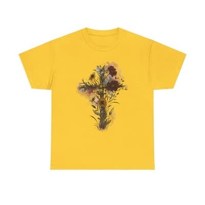 Floral Cross Tee | Watercolor Wildflowers, Botanical Faith Shirt - Thumbnail 2